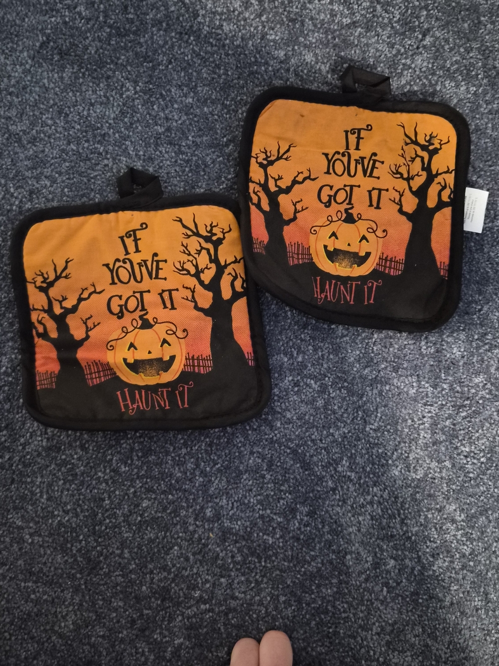 Halloween Pumpkin 'If You've Got It Haunt It' Orange Pot Holders -
